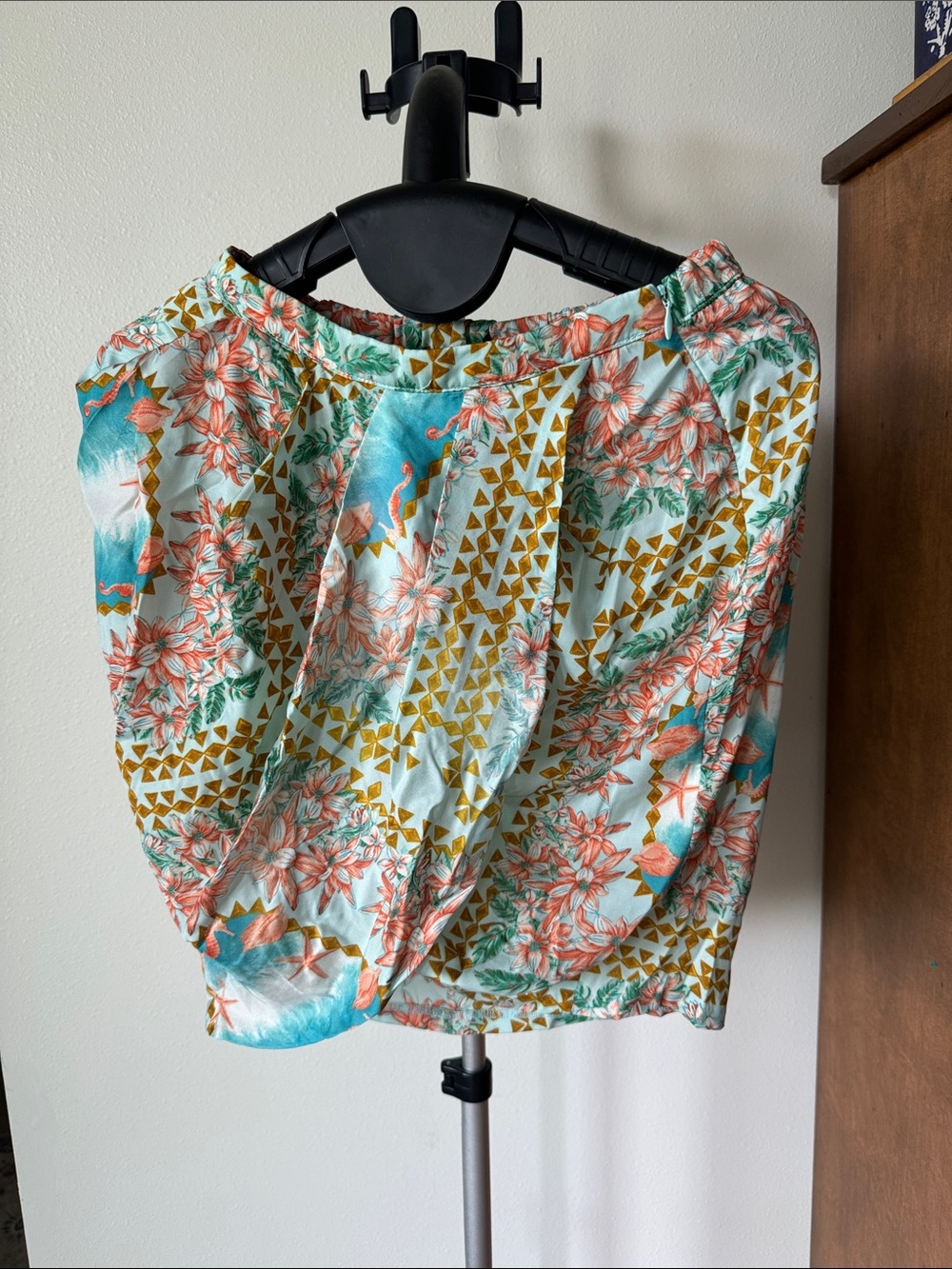 Zara Floral Mini Skirt in Aqua, Coral, and Gold